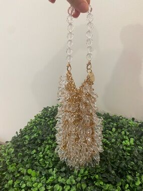 Olga Berg Clear Crystal Beaded Mini Bag with Gold Chain
